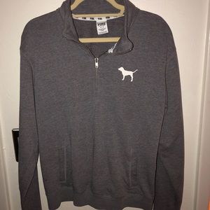 PINK Long-sleeve Grey Quarter-zip Sweatshirt